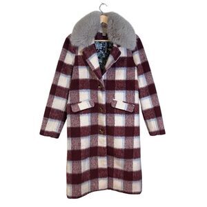 Sundance Catalog Plaid Palette Coat Womens Size Small Faux Fur NWOT